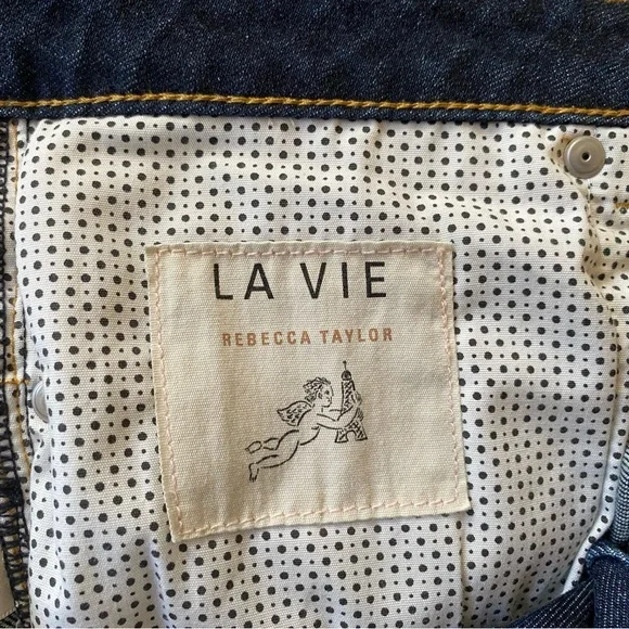 La Vie Rebecca Taylor High Rise Cropped Raw Hem Blue Jeans - Picture 5 of 8
